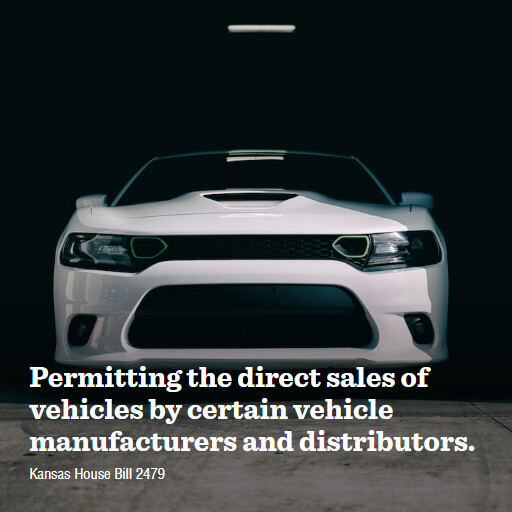 KS HB2479 2023 2024 Permitting the direct sales of vehicles by certain vehicle manufacturers and distributors